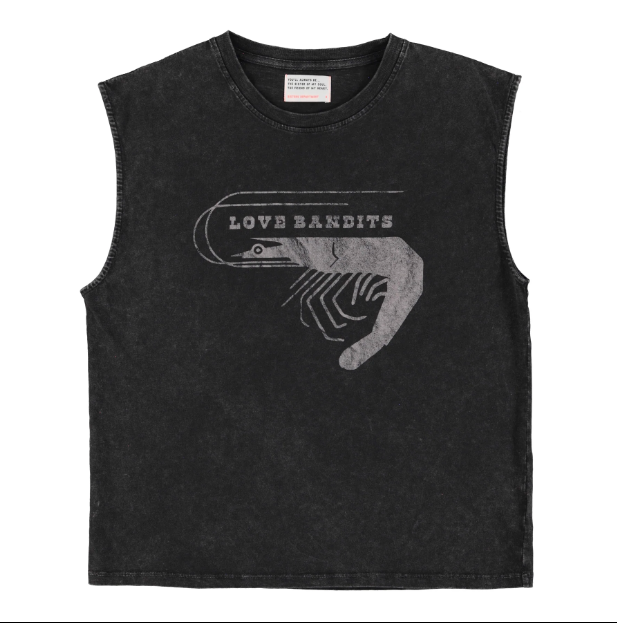 Ärmelloses Shirt in gewaschenem Schwarz mit Rundhalsausschnitt und Print "Love bandits" von Sisters Department