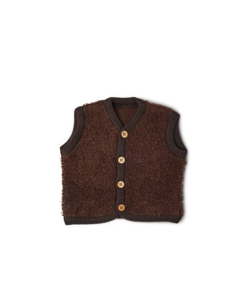Süße Weste aus Merinowolle gestrickt in weichster Bouclé-Qualität von Smallstuff.
