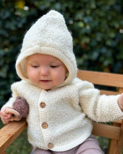 ▷ Smallstuff Baby Strickjacke Boucle Merinowolle natur