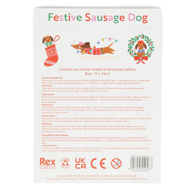 Rex London - Kinder-Tattoos „Festive Sausage Dog“