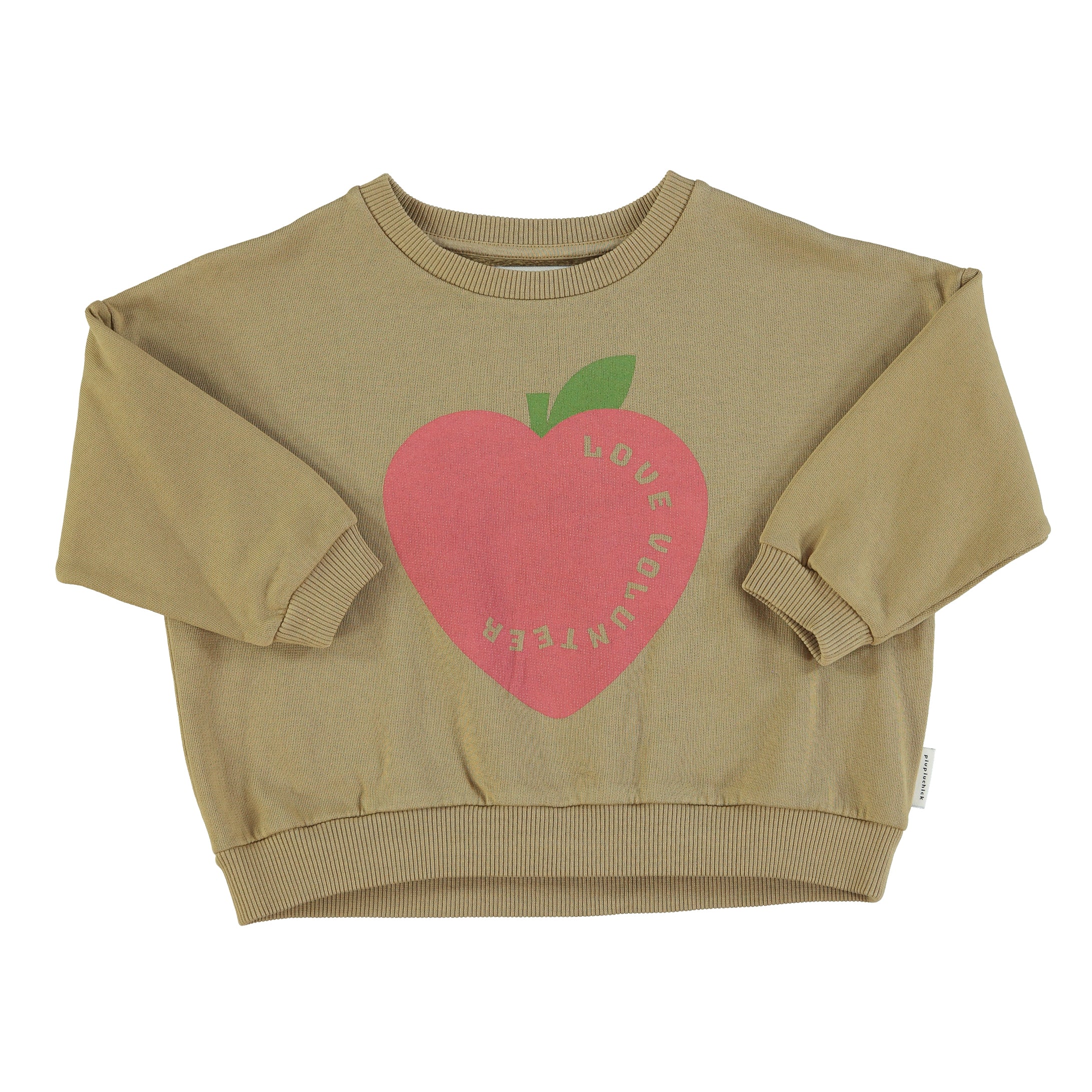 Piupiuchick - Kinder Sweatshirt olive heart Print aus Biobaumwolle