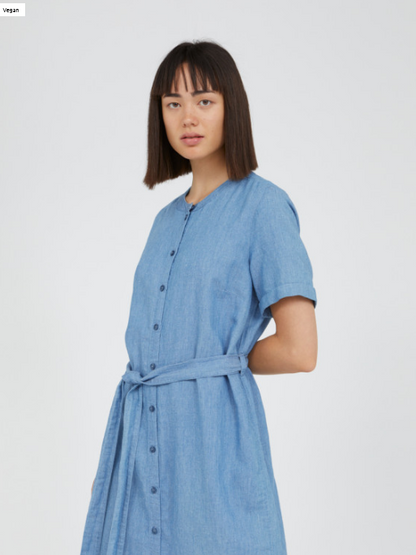 Blaues Kleid kurzarm aus Baumwollmix, fair produziert  von Armedangels