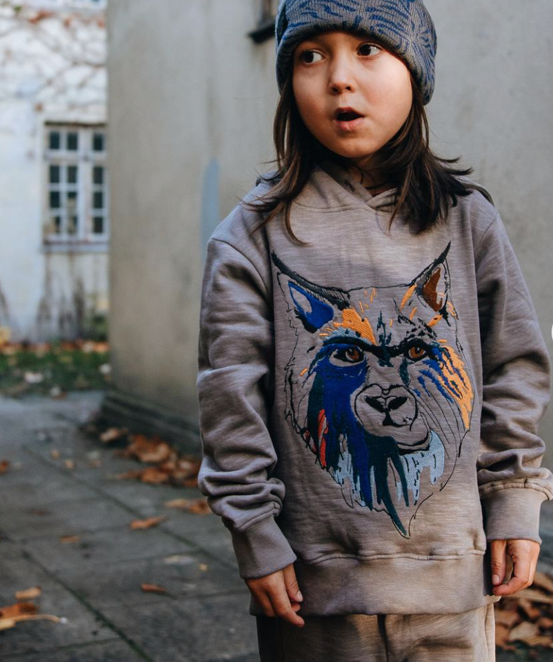  Kinder Sweatshirt Bowie Hoodie mit Stickerei Wol aus Biobaumwolle, fair produziert von Soft Gallery