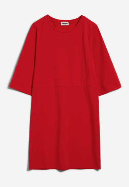  Kleid rot aus Biobaumwolle dreiviertelarm, knielang, fair produziert von Armedangels