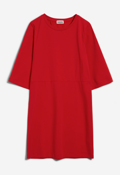  Kleid rot aus Biobaumwolle dreiviertelarm, knielang, fair produziert von Armedangels