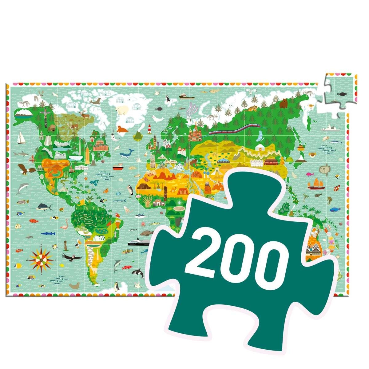 Wimmelpuzzle Weltkarte 200 Teile für Mädchen und Jungen fair produziert von Djeco