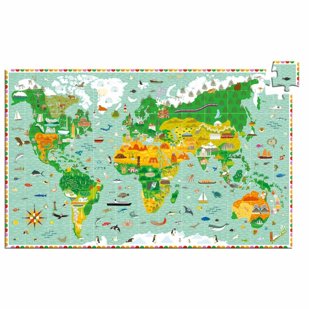 Wimmelpuzzle Weltkarte 200 Teile für Mädchen und Jungen fair produziert von Djeco