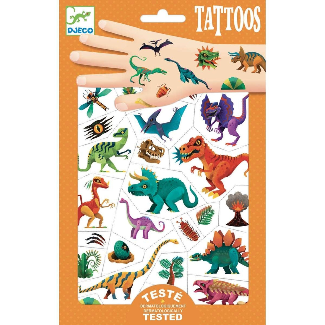 Tattoos Dinosaurier, dermatologisch getestete Kindertattoos mit Dinosauriern, fair produziert von Djeco