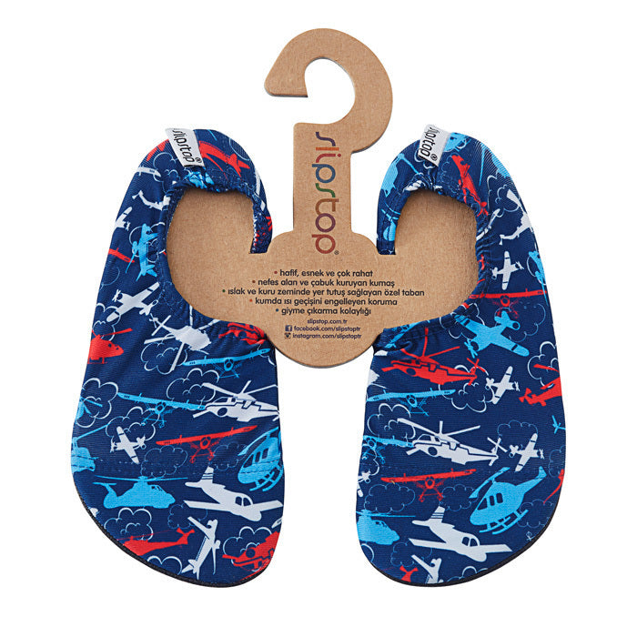 Slipstop - Turn- und Badeschuhe für kinder mit Flugzeuge blau
