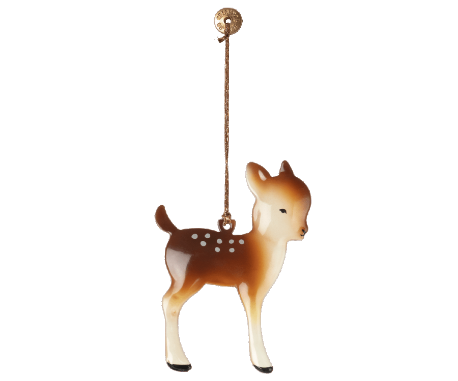 Dekorieren Sie Ihr Zuhause und Ihren Weihnachtsbaum mit diesem schönen Bambi Metallanhänger. Sie sind wunderschön handbemalt und weiterhin mit Bändern verziert.